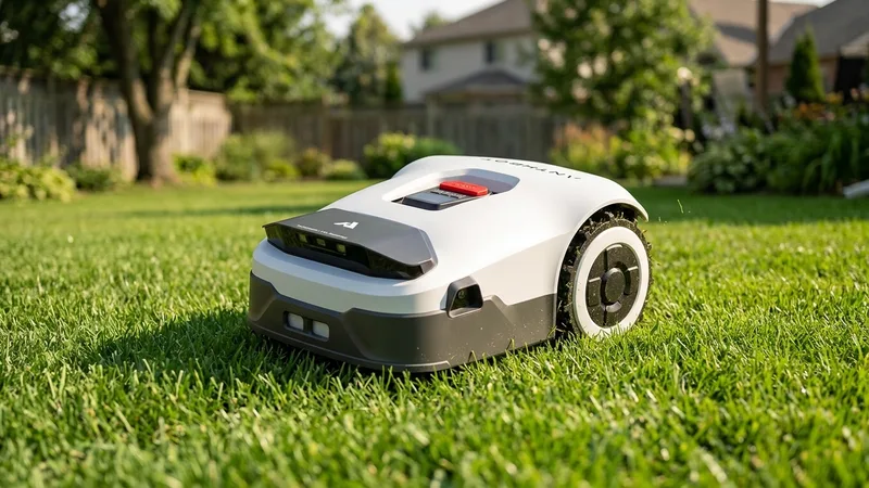 Anthbot Genie 600e robot lawn mower on a lawn