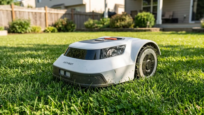 Anthbot Pion 1000 robot lawn mower on a lawn